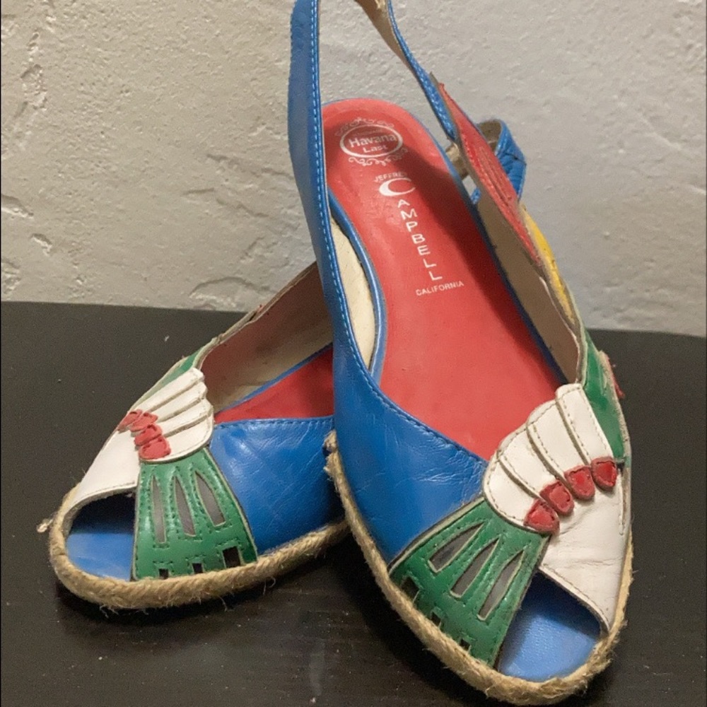 Jeffrey Campbell peep toe vacation mules